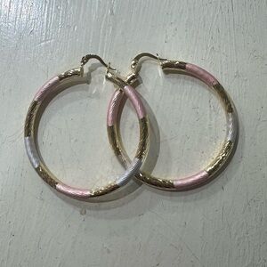 Elegant Gold and Pink Hoop Earrings